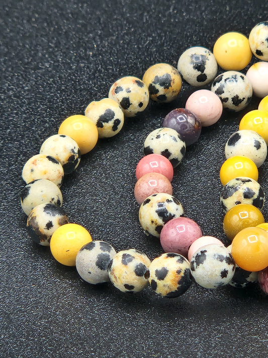 Dalmation Jasper and Mookaite Bead Bracelets
