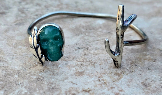 Feather Aventurine Skull And Recycled Silver Twig