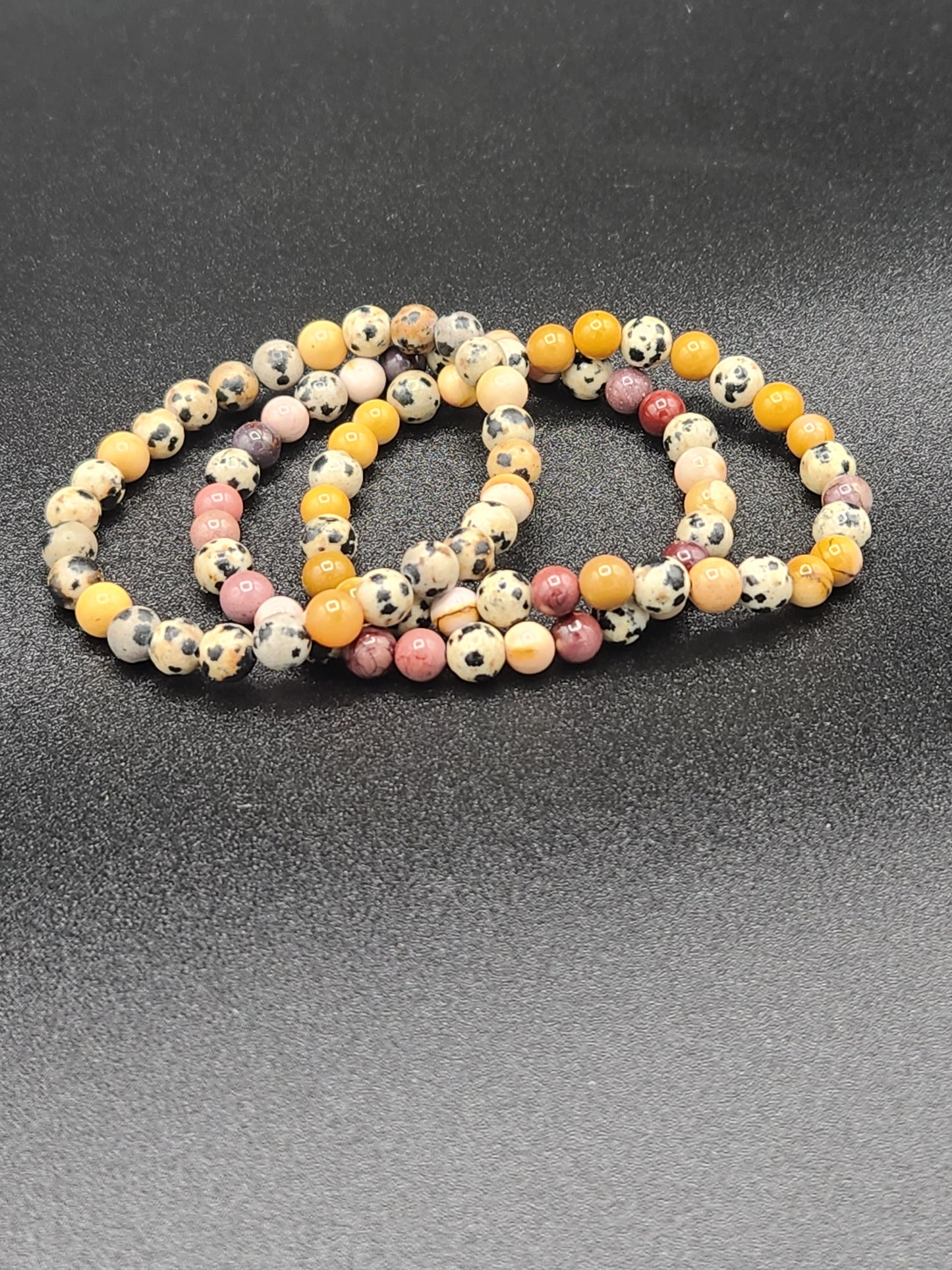 Dalmation Jasper and Mookaite Bead Bracelets