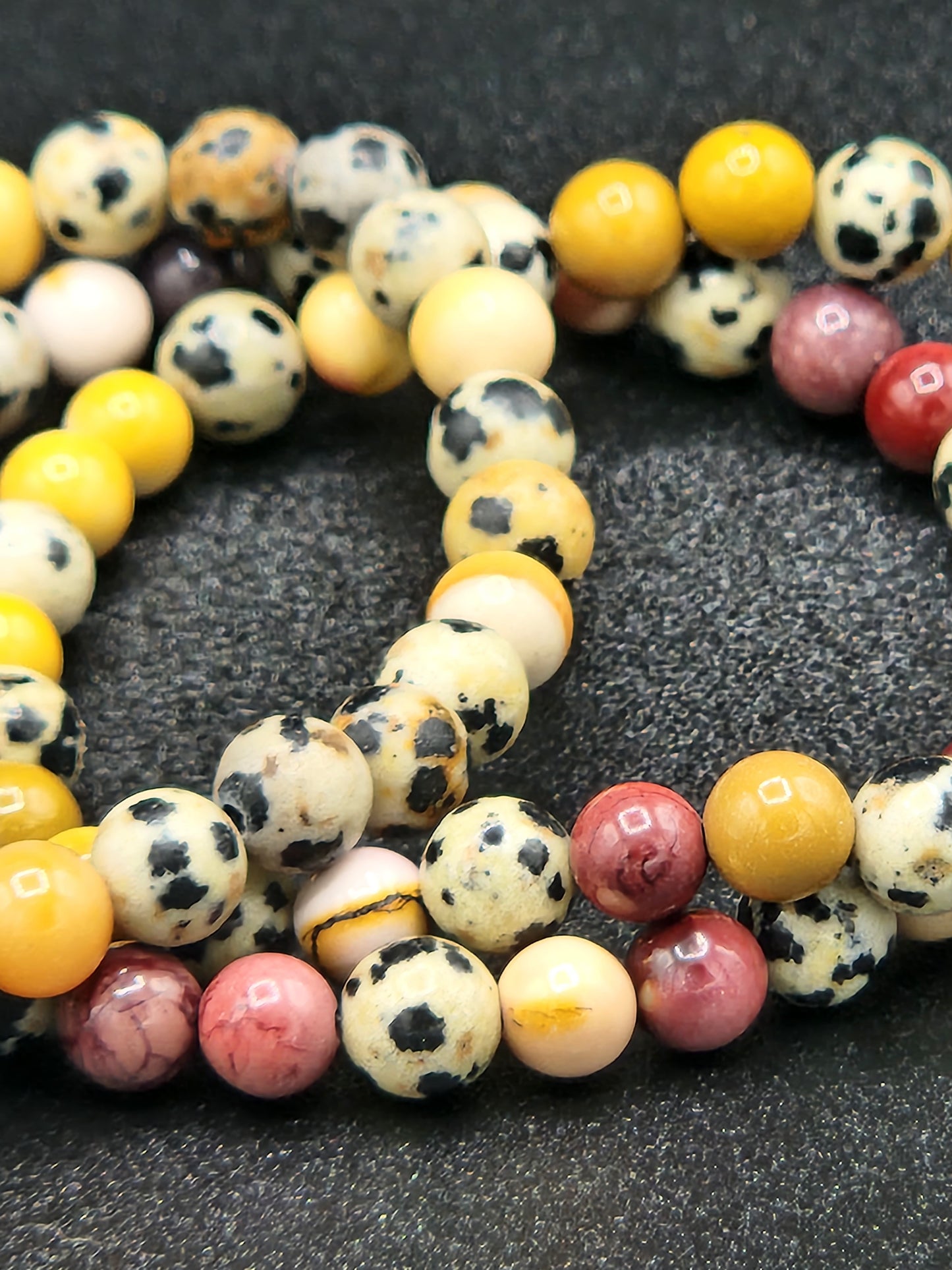 Dalmation Jasper and Mookaite Bead Bracelets