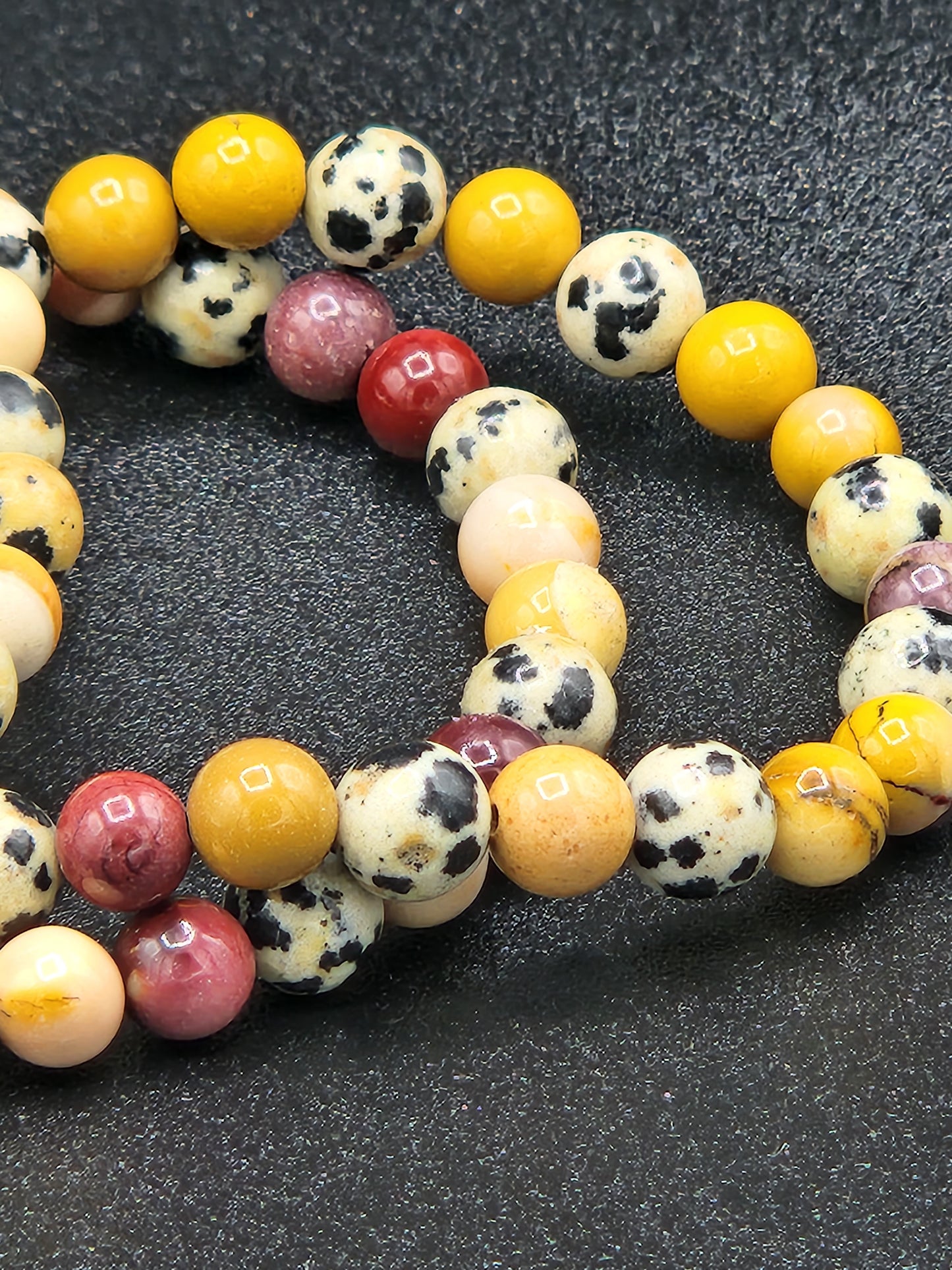 Dalmation Jasper and Mookaite Bead Bracelets